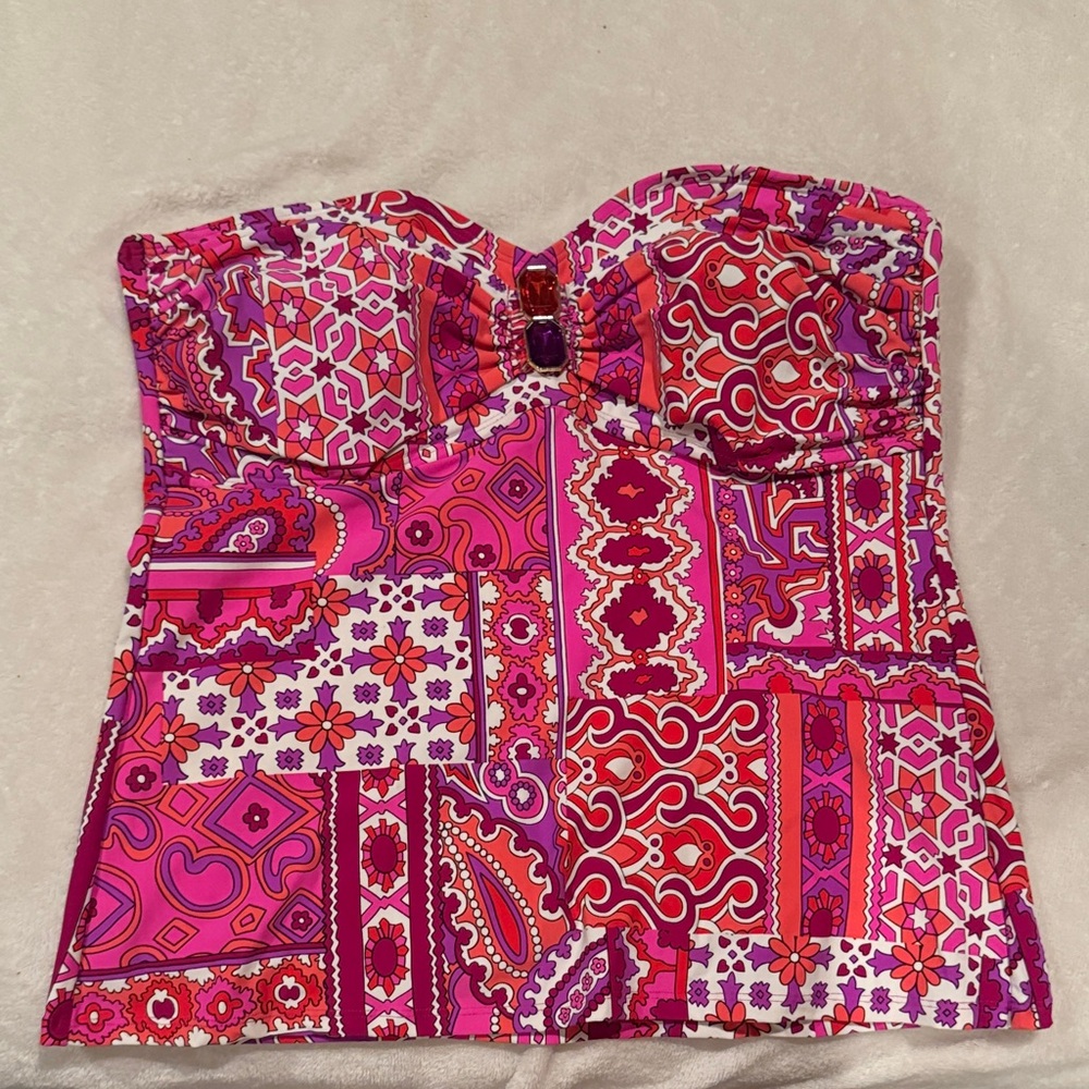 Vibrant Pink and Red Strapless Top